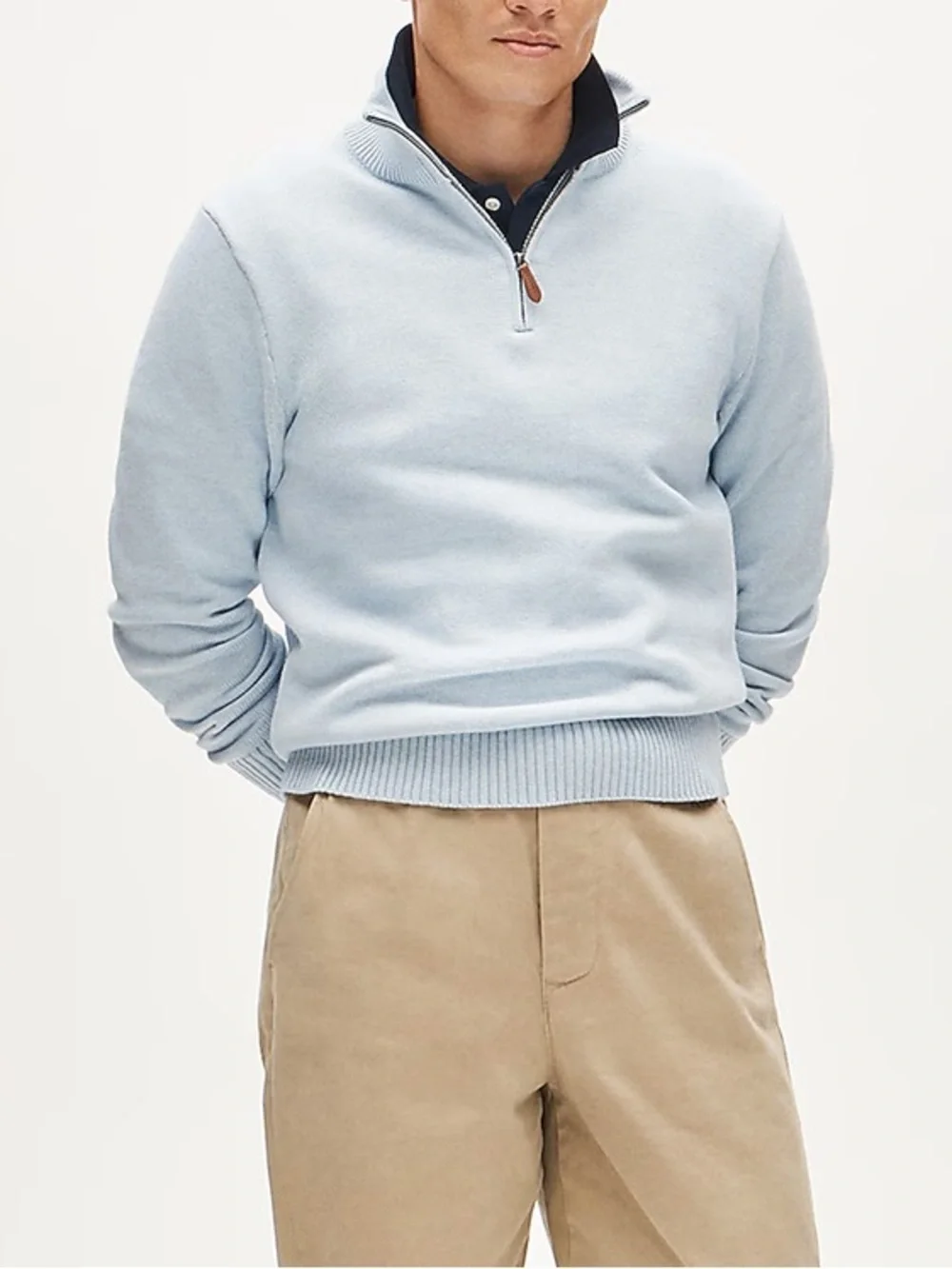 J crew heather sky Heritage cotton quarter-zip sweater